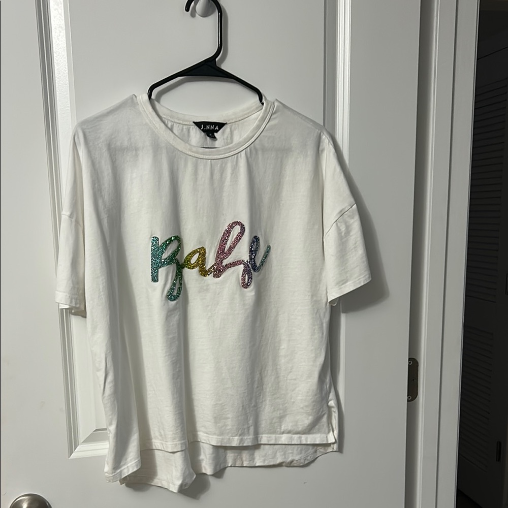 J.NNA White T-Shirt with Colorful 'Babe' Design